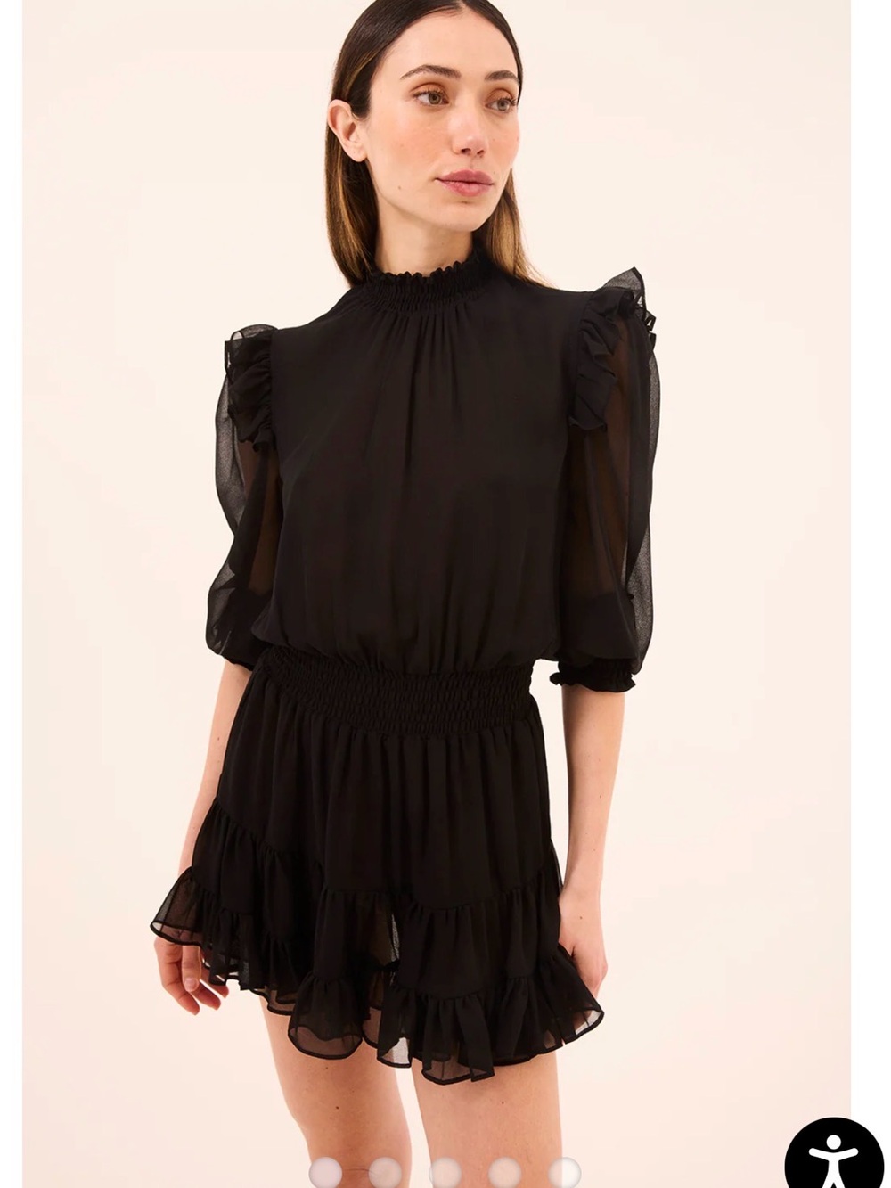 Misa Los Angeles Black Smocked-Neck Ruffle Dress